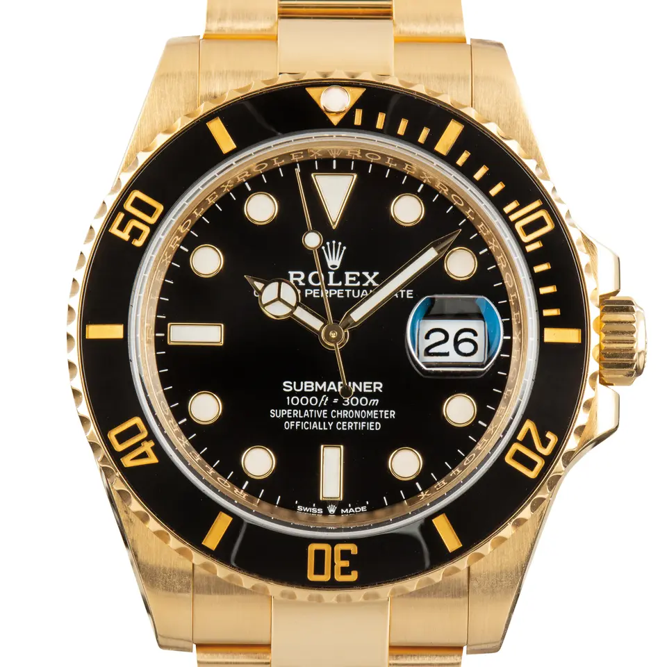 Rolex Submariner Date 126618LN with a black dial and a black Cerachrom bezel, a pre-owned example, studio close-up of the case